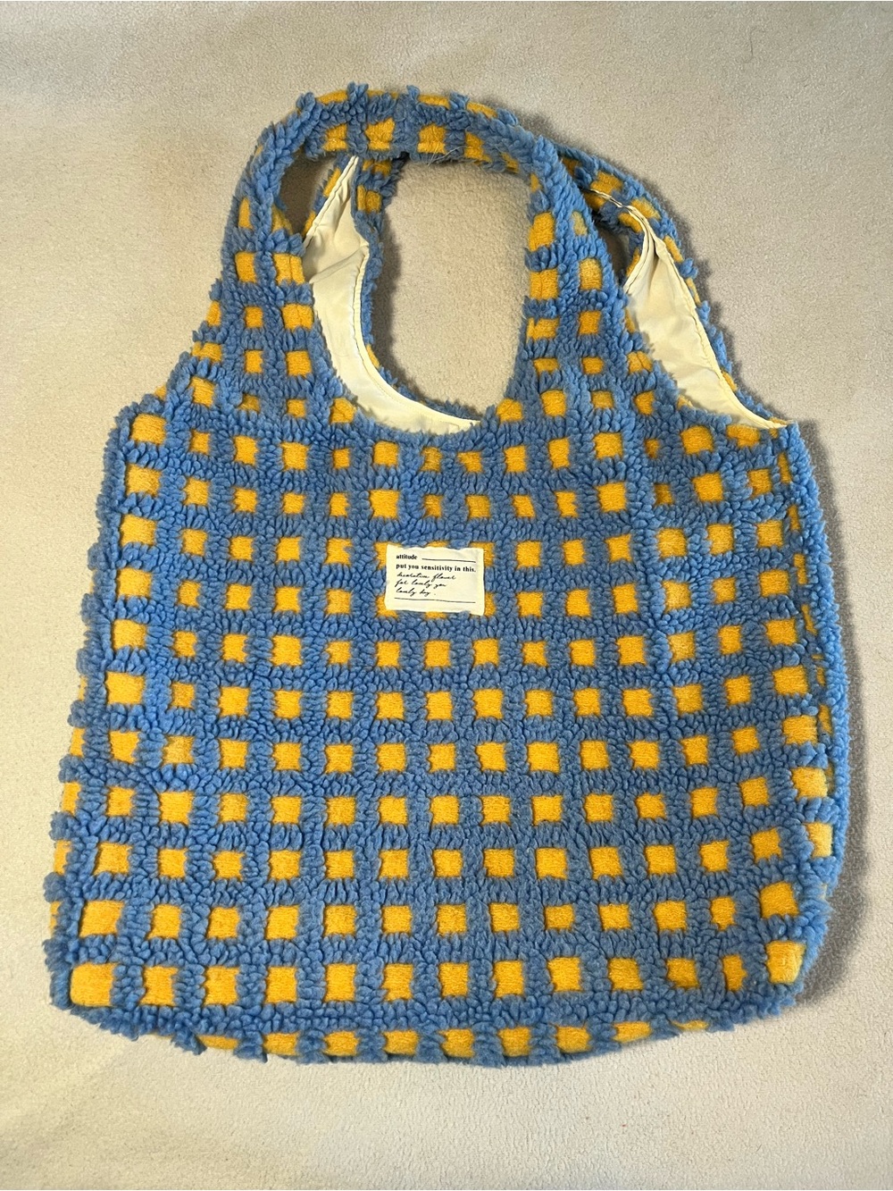 Blue & Yellow Crochet Checkered Tote Bag